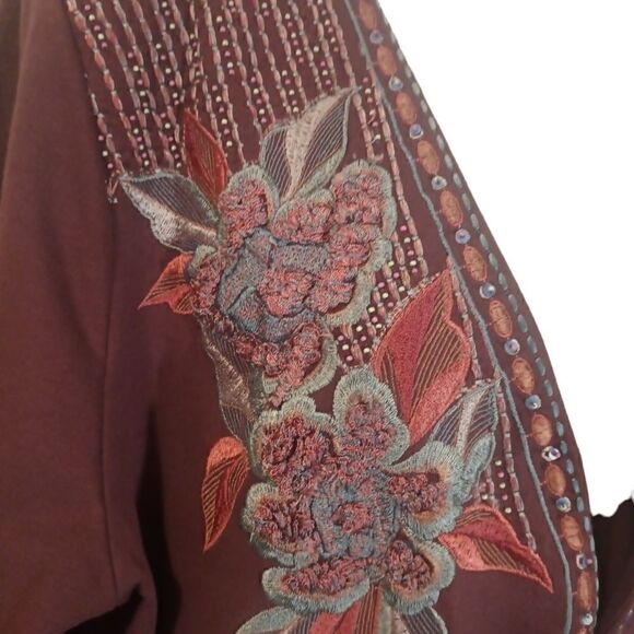 Soft Surroundings Playa embroidered open front jacket dark berry L - Picture 4 of 8